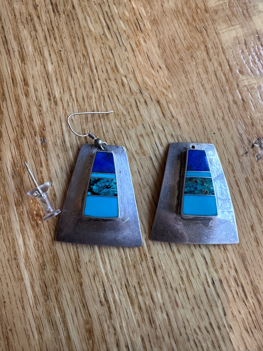 Sterling Silver Turquoise Inlay Drop Earrings - Blue